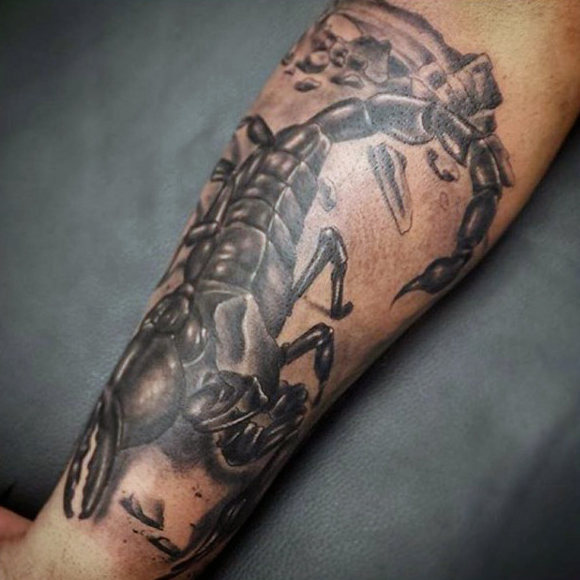 Black Scorpion Tattoo On Leg Sleeve