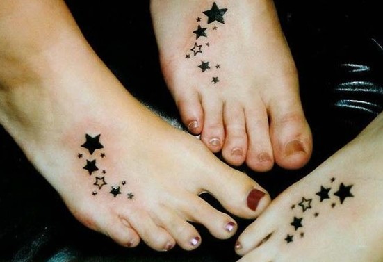 Black Stars Tattoos On Girls Feet