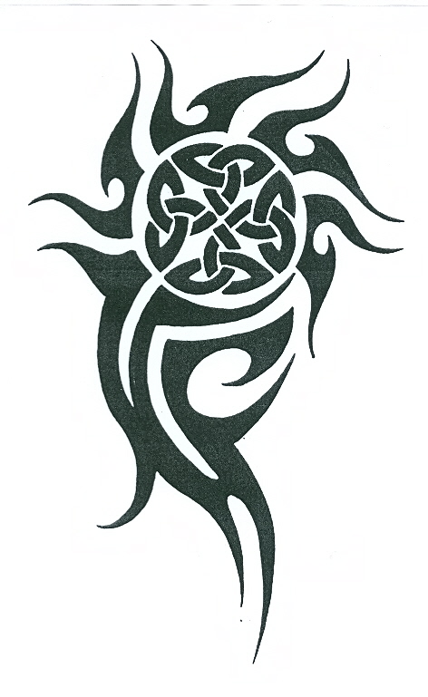 Black Tribal And Celtic Sun Tattoo Design