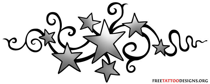 Black Tribal And Grey Stars Tattoo Design For Lower Back