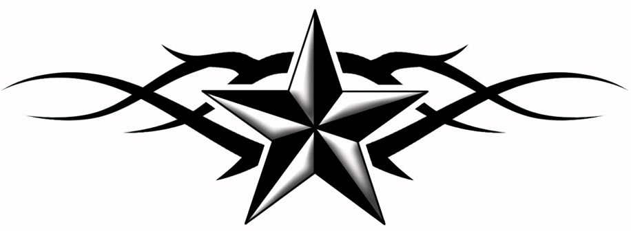 Black Tribal And Nautical Star Tattoo Design For Lower Back