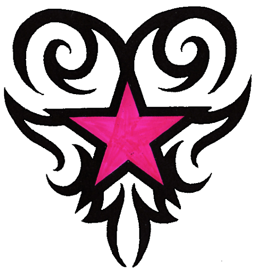 Black Tribal And Pink Star Tattoo Design