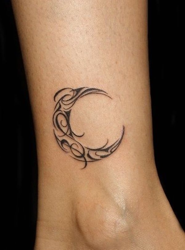 Black Tribal Moon Tattoo On Side Leg