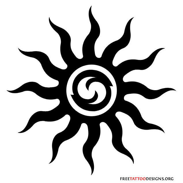 Black Tribal Sun Tattoo Design Sample