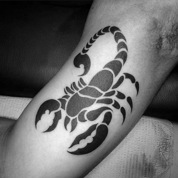 Black Tribla Scorpion Tattoo On Bicep