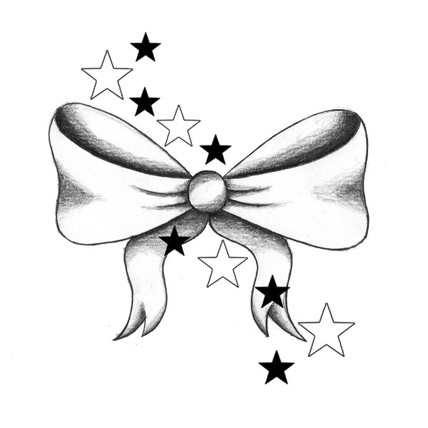 Black and White Stars And Bow Tattoo Design