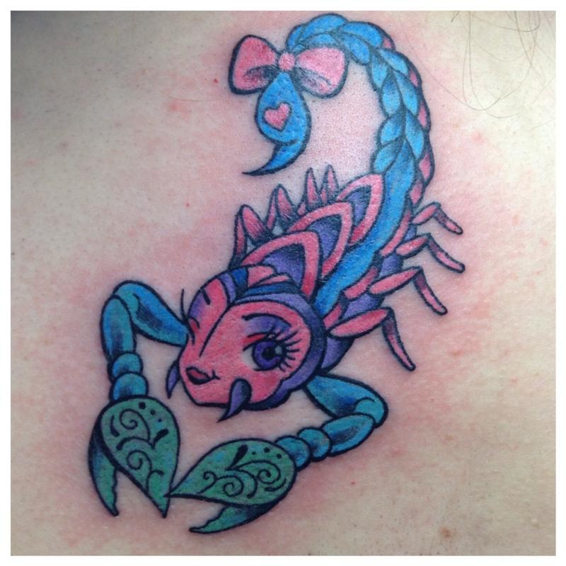 Blue And Pink Girly Scorpion Tattoo