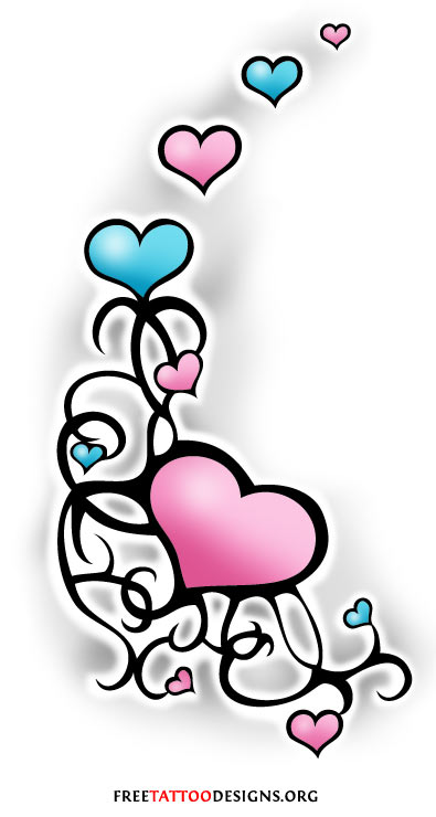 Blue And Pink Heart Tattoos Designs