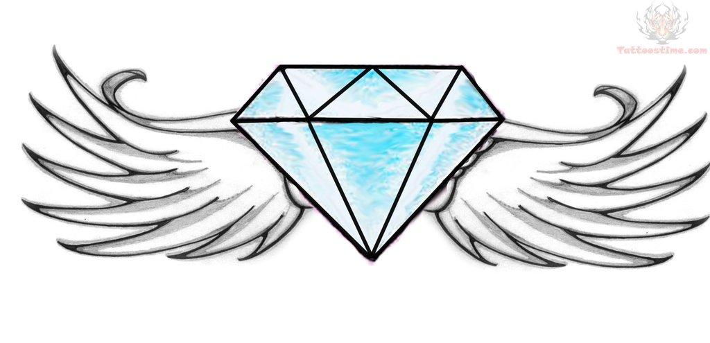 Blue Diamond With Angel Wings Tattoo Design