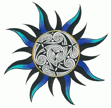 Blue Ink Celtic Sun Tattoo Idea
