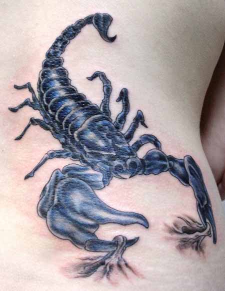 Blue Ink Scorpion Tattoo On Back Body
