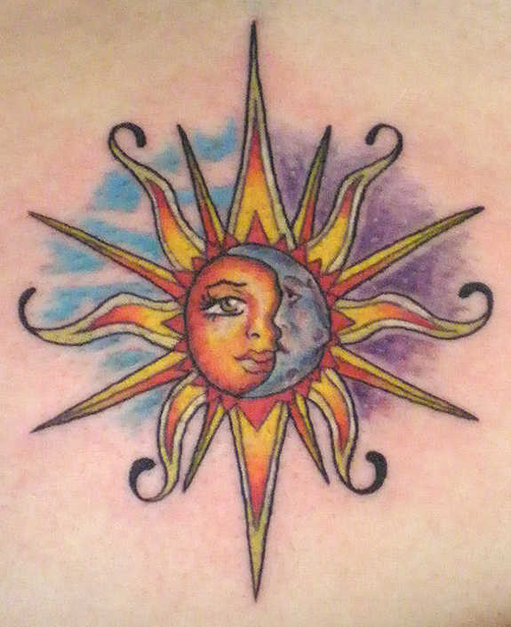 Blue Moon And Sun Tattoo Idea