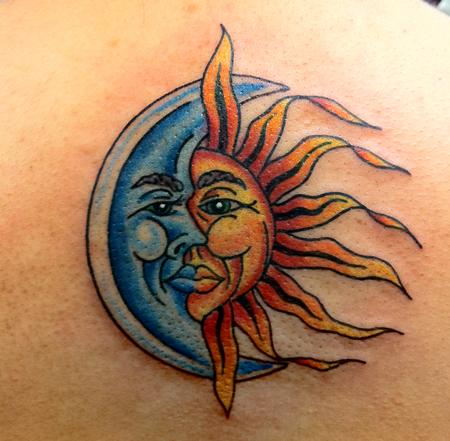 Blue Moon And Yellow Sun Tattoo