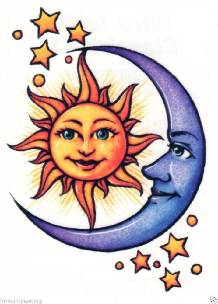 Blue Moon With Sun And Stars Tattoo Design