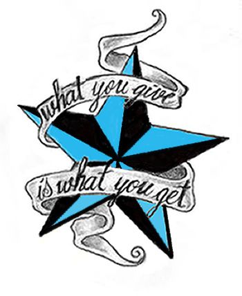 Blue Nautical Star With What You Give Is What You Get Banner Tattoo Design