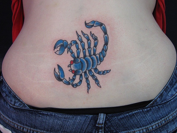 Blue Scorpion Tattoo On Lower Back