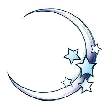 Blue Stars And Crescent Moon Tattoo Design