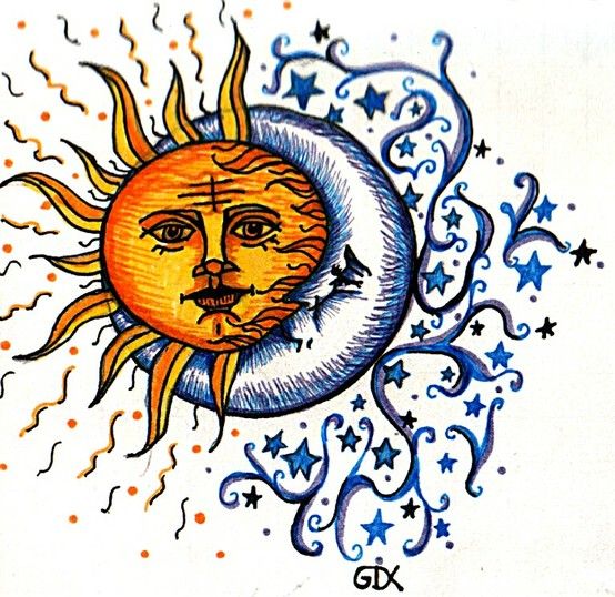 Blue Stars And Sun Moon Tattoo Design