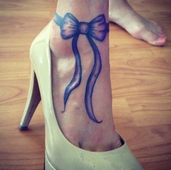 Bow Tattoo On Girl Right Ankle