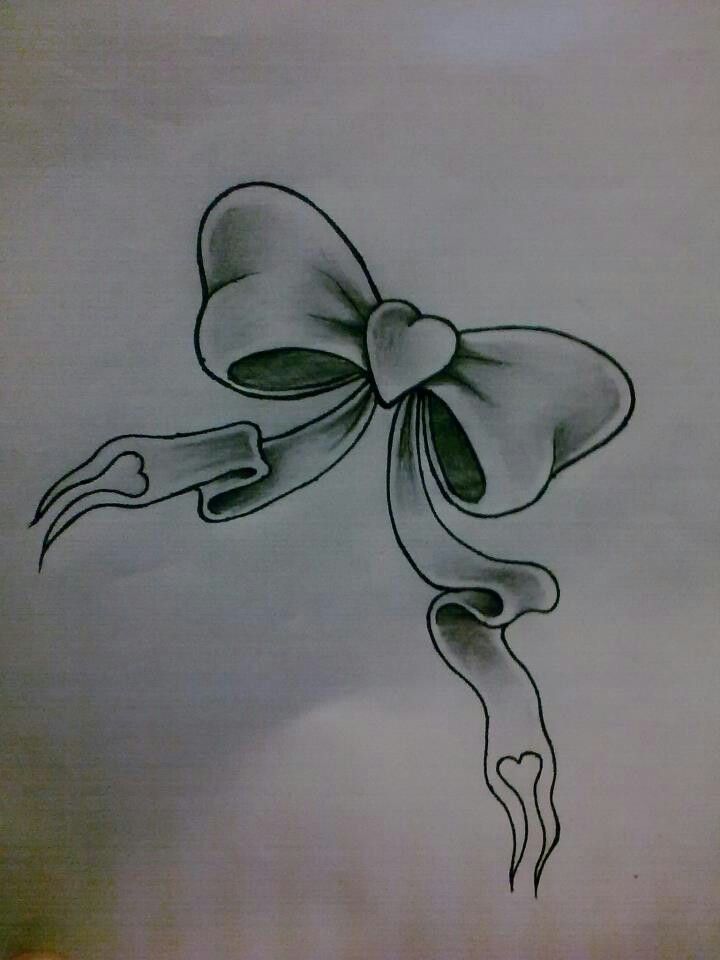 Bow With Heart Tattoo Design