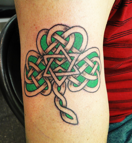 Celtic Stars And Shamrock Tattoo On Right Bicep