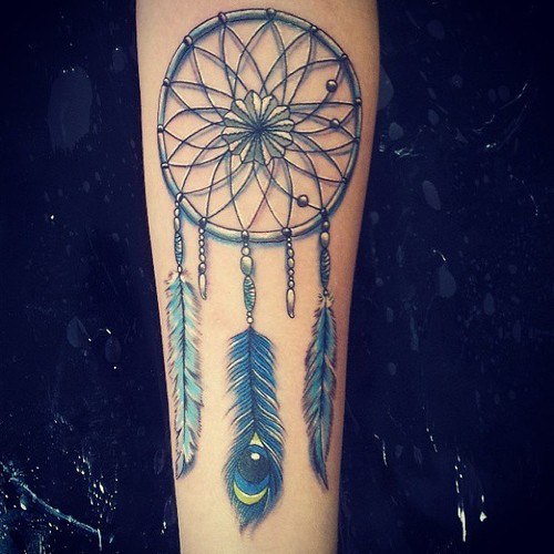 Color Ink Dreamcatcher Tattoo On Forearm