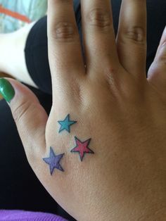 Color Shooting Stars Tattoo On Right Hand