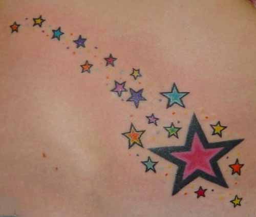Colored Shooting Stars Tattoo On Back