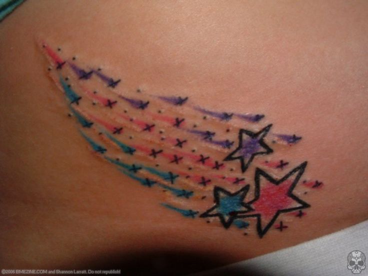 Colored Shooting Stars Tattoos On Hip