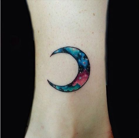 Colorful Moon Tattoo On Side Leg