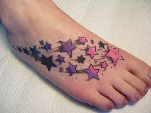Colorful Shooting Stars Tattoo On right Foot