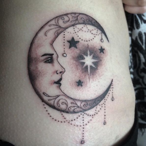 Cool Moon Tattoo On Lower Back