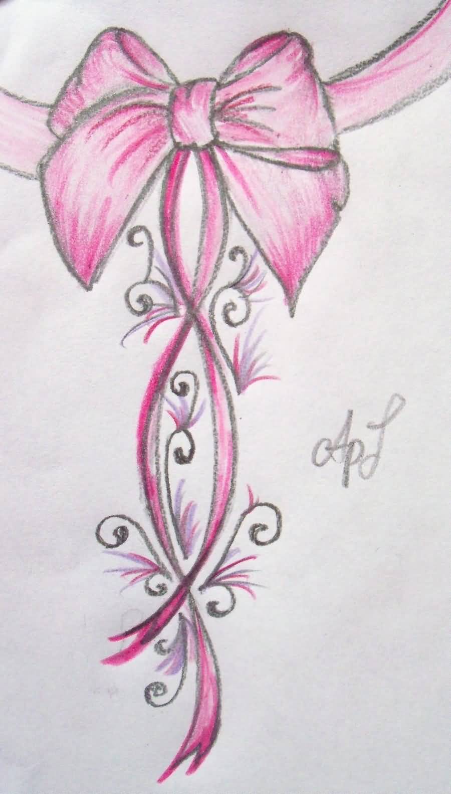 Cool Pink Bow Tattoo Design Sample