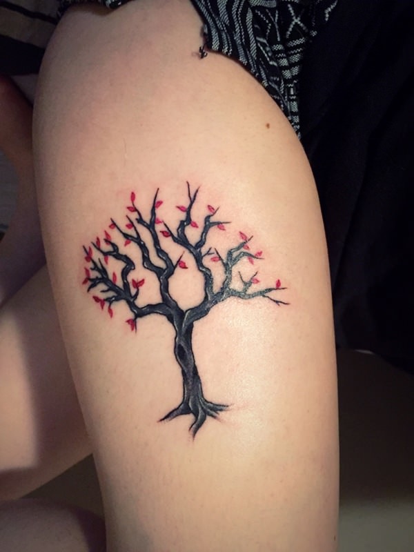 Cool Tree Tattoo On Side Thigh