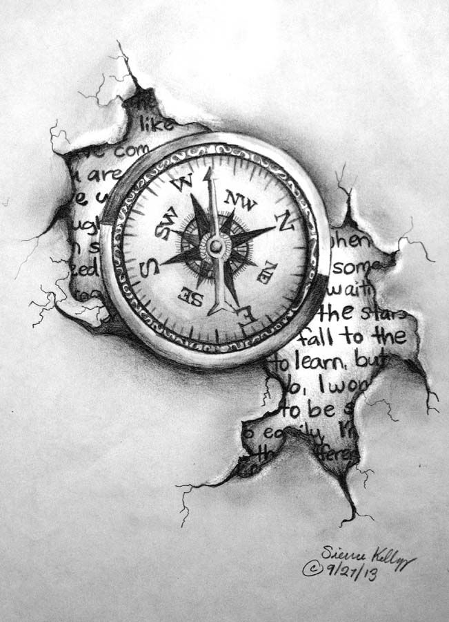 Cracked Compass Tattoo Design