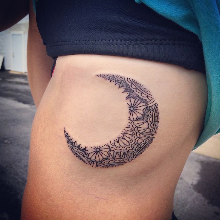 Crescent Moon Tattoo On Girl Rib Side