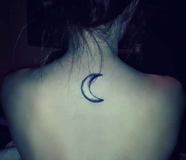 Crescent Moon Tattoo On Girl Upper Back