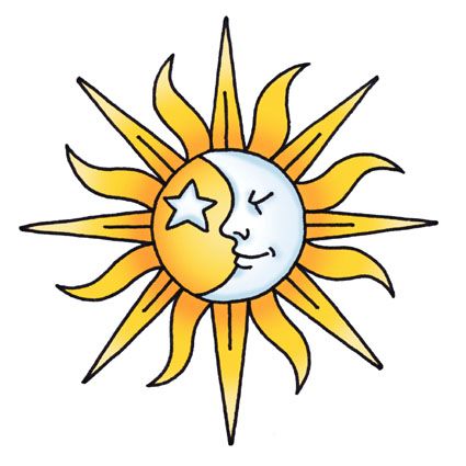 Cute Half Moon And Star In Sun Tattoo Design