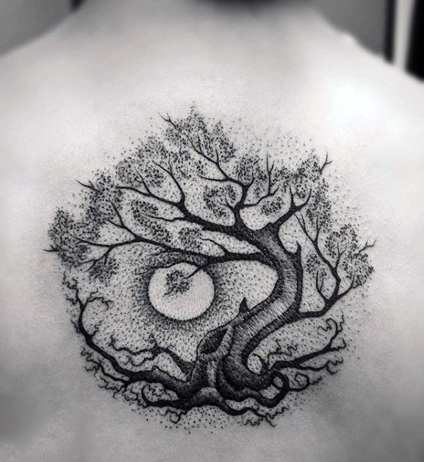 Dotwork Tree Of Life Tattoo On Upper Back