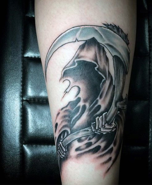 Evil Grim Reaper Tattoo On Leg