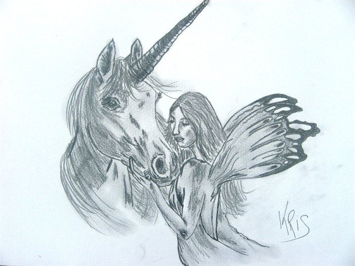 Fairy Girl With Gothic Unicorn Tattoo Design