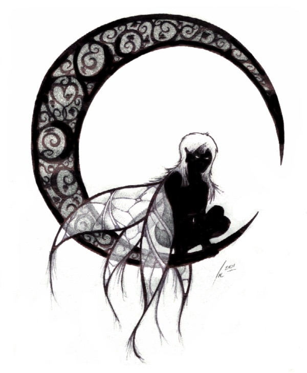 Fairy Sit On Gothic Moon Tattoo Design