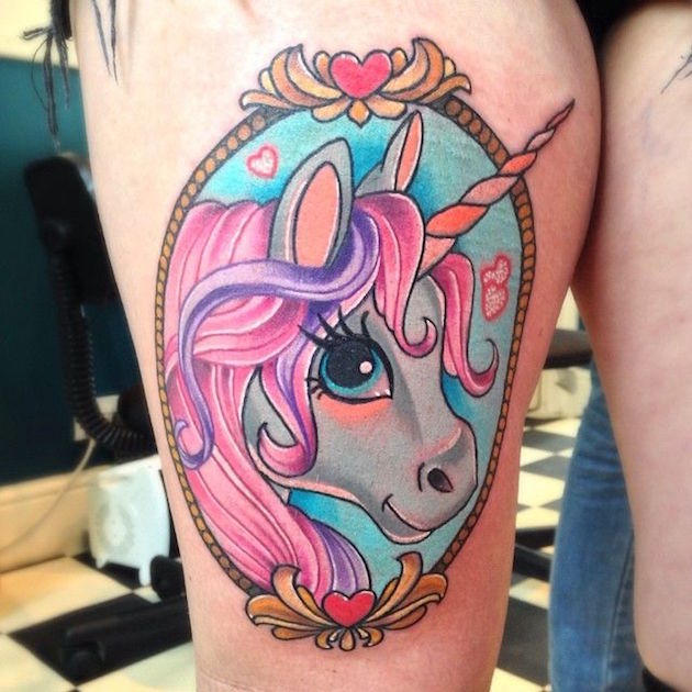 Fantasy Unicorn Tattoos On Girl Thigh