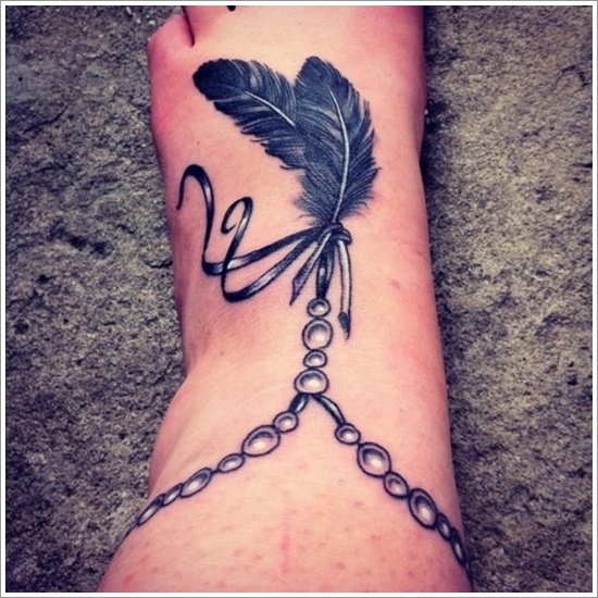 Feather Tattoo On Girl Ankle