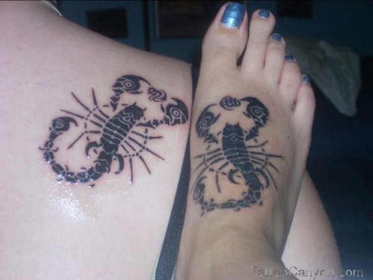 Feminine Scorpion Tattoos On Foot And Back Shoulder
