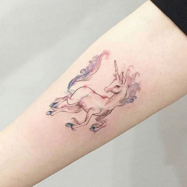 Feminine Unicorn Tattoo On Forearm