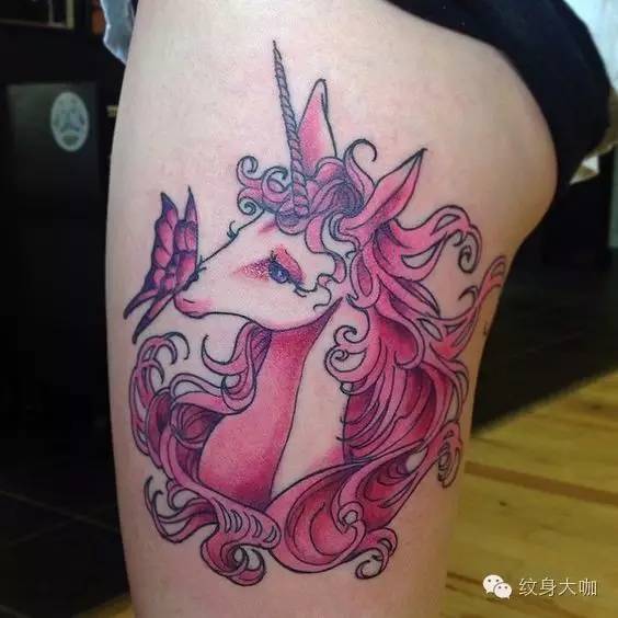 Feminine Unicorn Tattoo On Side Thigh