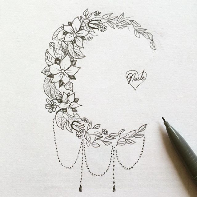 Floral Moon Tattoo Design Idea