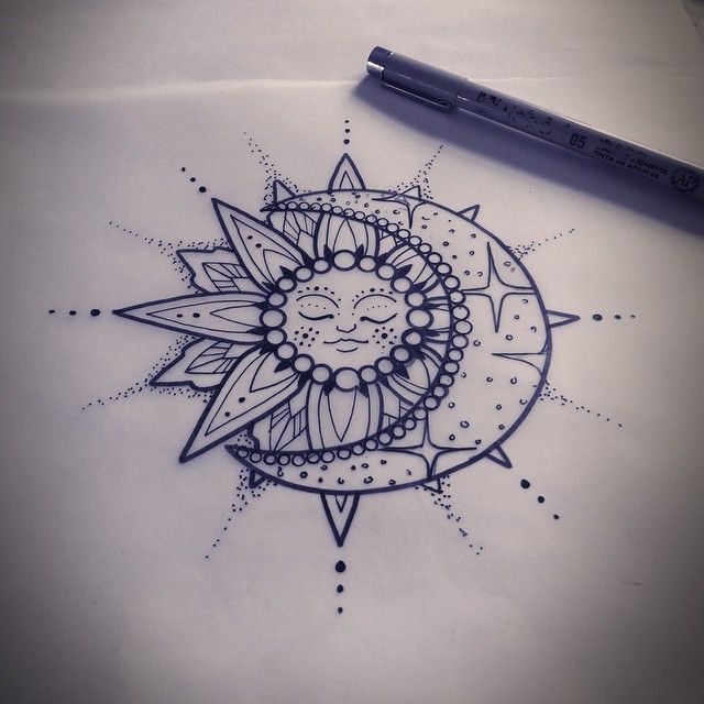 Floral Sun And Moon Tattoo Design