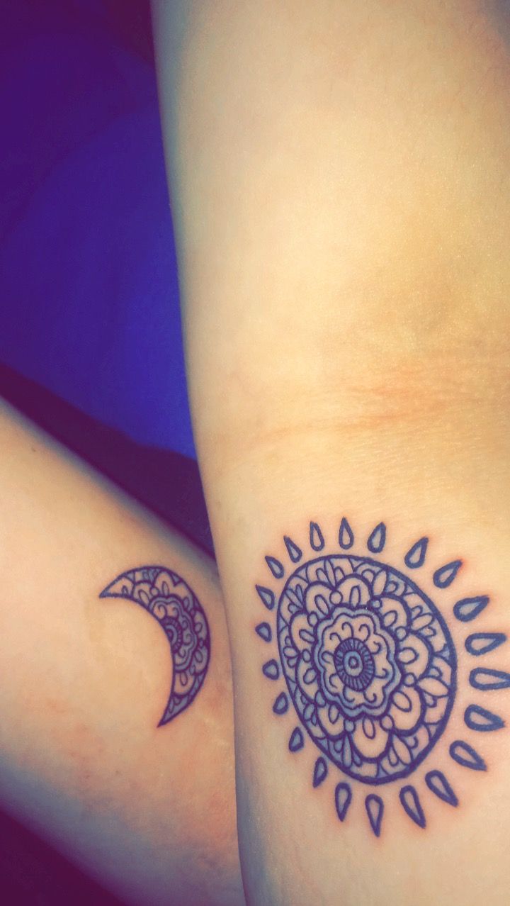 Floral Sun And Moon Tattoos On Bicep